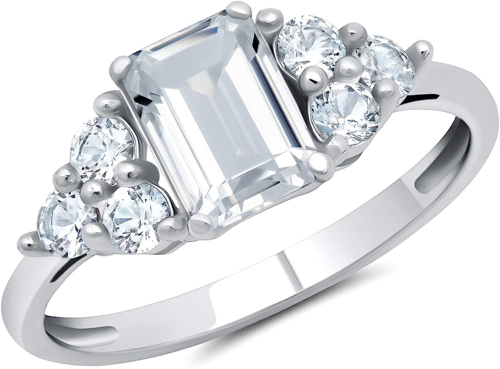 emerald Cut White Sapphire  Engagement Ring