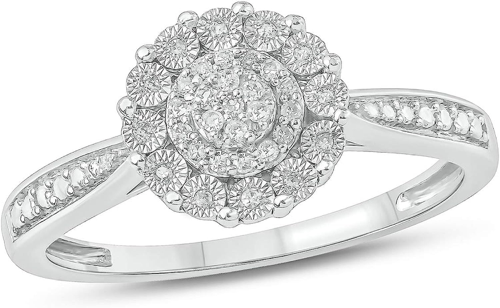 Round Cut Cluster  Engagement Ring