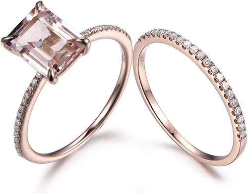 Unique Emerald Cut Morganite set  Ring