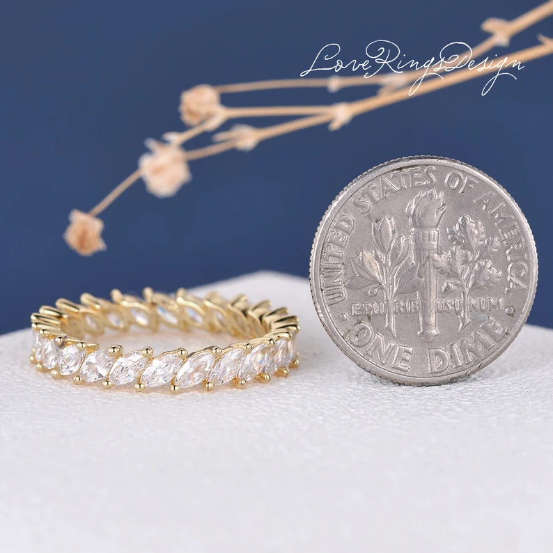 full marquise moissanite wedding band