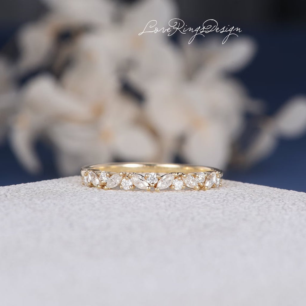 Unique Cluster Moissanite Wedding Band