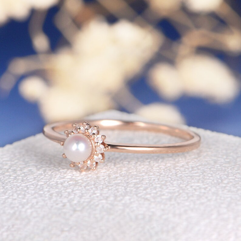 Akoya Pearl Diamond Engagement Ring
