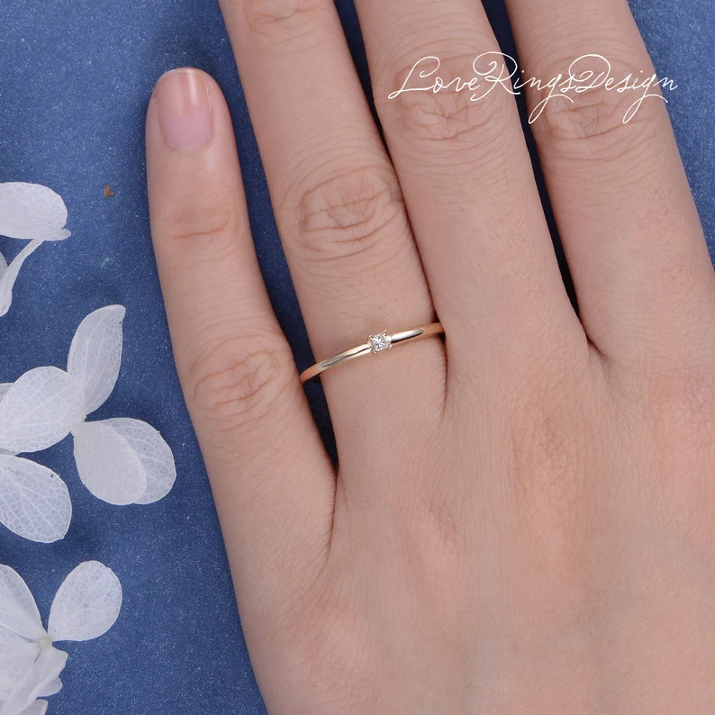 Princess Cut Diamond Ring Solitaire Minimalist Engagement Ring Wedding Band - Loveringsdesign