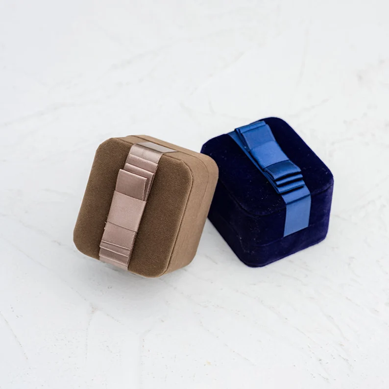 Ring Box Upgrade -Blue & Brown Velvet Jewelry Box Engagement Anniversary - Loveringsdesign