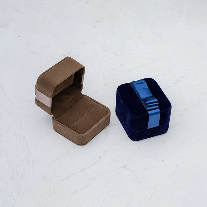 Ring Box Upgrade -Blue & Brown Velvet Jewelry Box Engagement Anniversary - Loveringsdesign