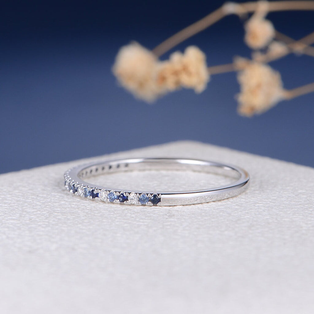 Gradient Blue Sapphire Wedding Band