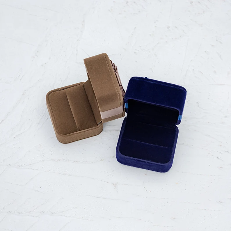 Ring Box Upgrade -Blue & Brown Velvet Jewelry Box Engagement Anniversary - Loveringsdesign